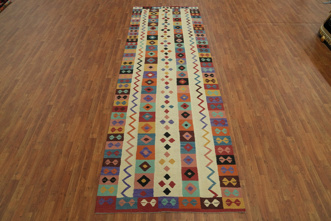 Geometric Wool Kilim Oriental Runner Rug 4x13