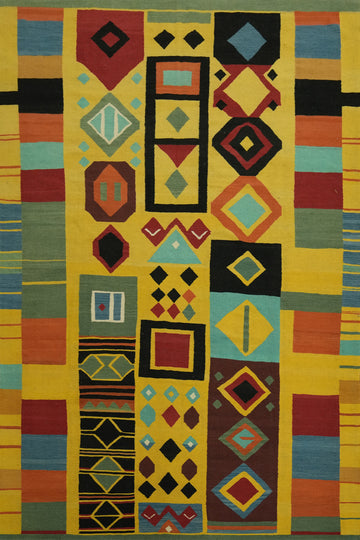 Wool Geometric Yellow Kilim Area Rug 9x12