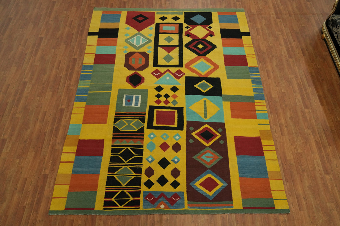 Wool Geometric Yellow Kilim Area Rug 9x12