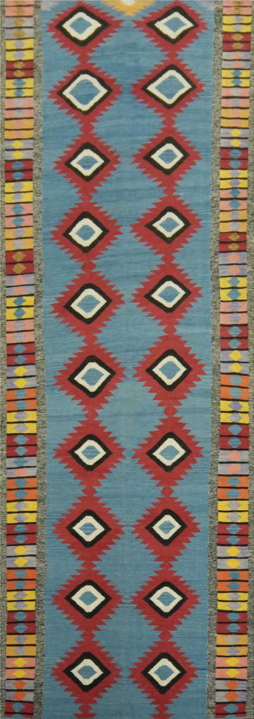 Blue Geometric Kilim Oriental Runner Rug 5x16