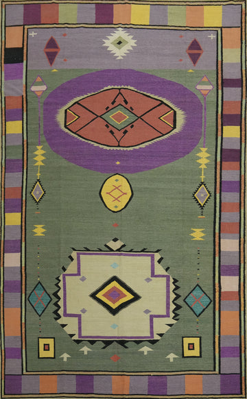 Green Wool Kilim Vegetable Dye Large Rug 10x15