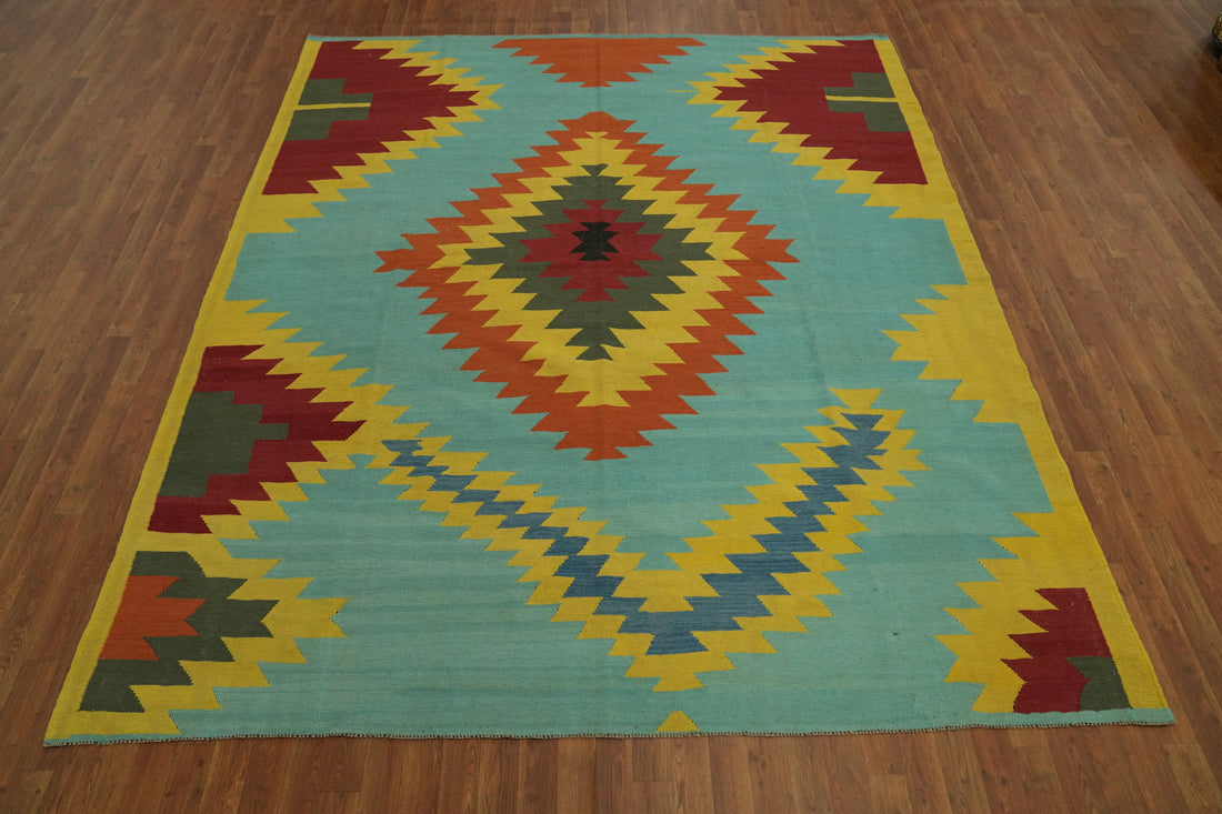 Light Blue Geometric Kilim Oriental Area Rug 8x10