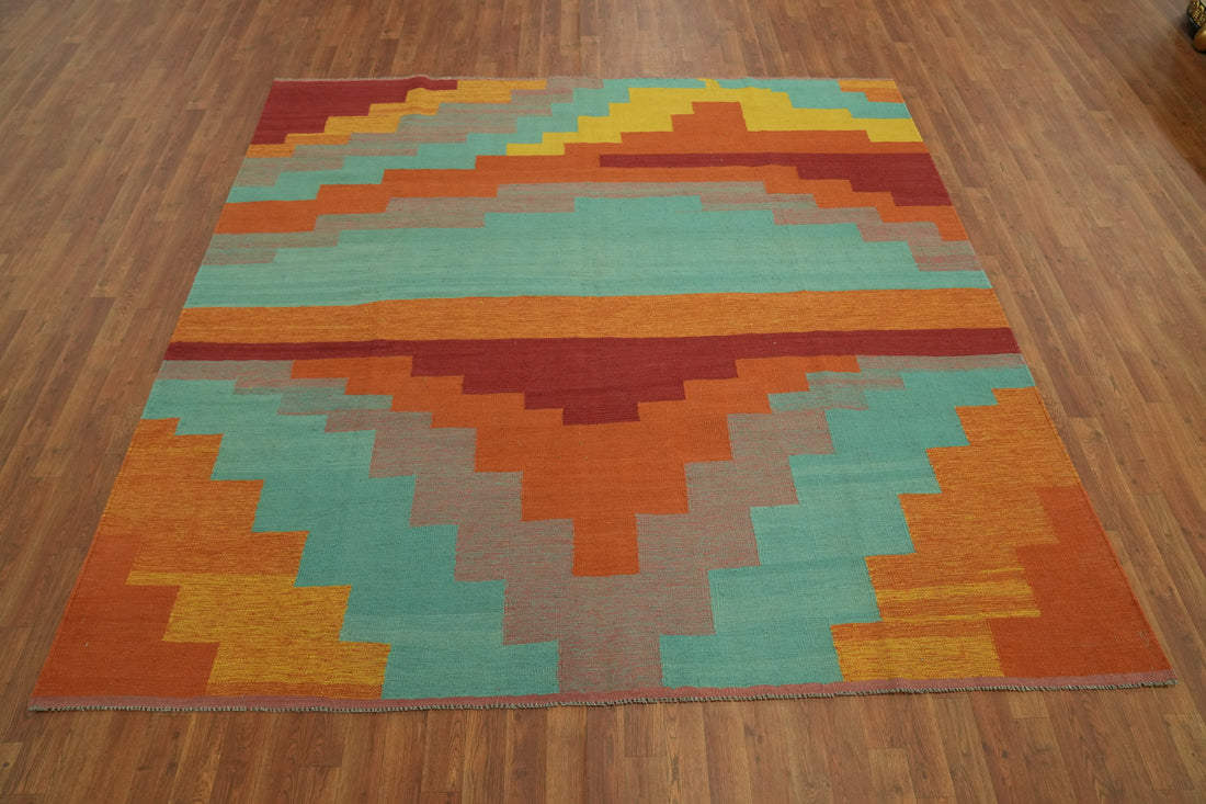 Flat Weave Wool Kilim Square Area Rug 8x8