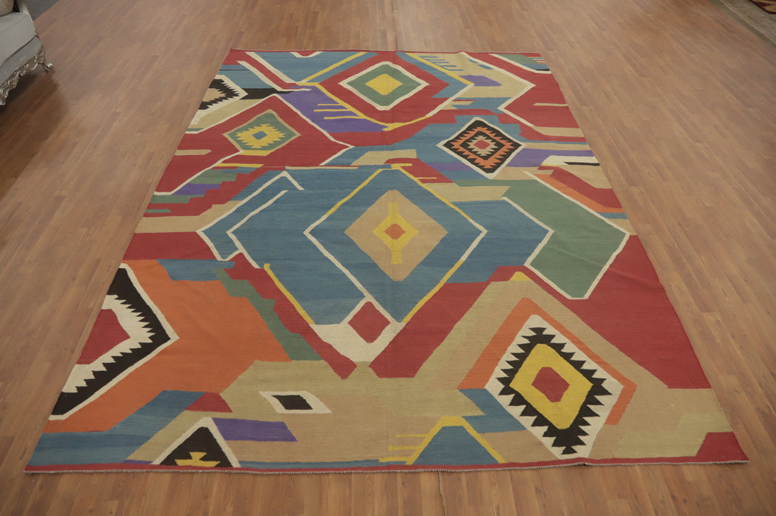 Multicolor Wool Kilim Oriental Area Rug 9x12