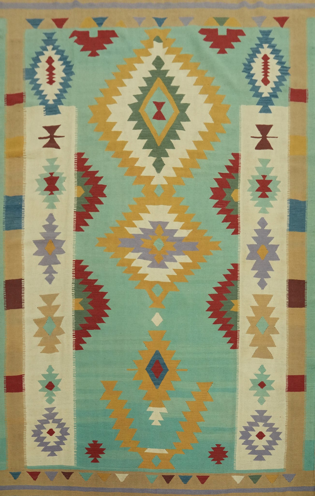 Aqua Blue Geometric Kilim Oriental Area Rug 9x12