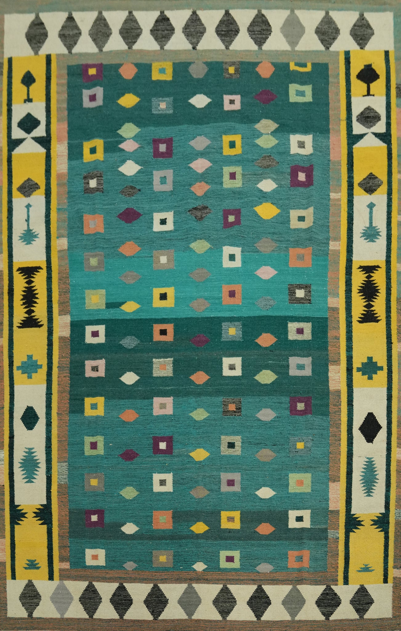 Green Geometric Kilim Vegetable Dye Area Rug 8x11