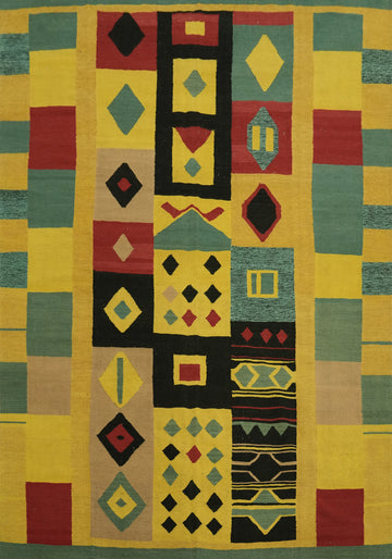 Flat Weave Yellow Geometric Kilim Area Rug 8x10