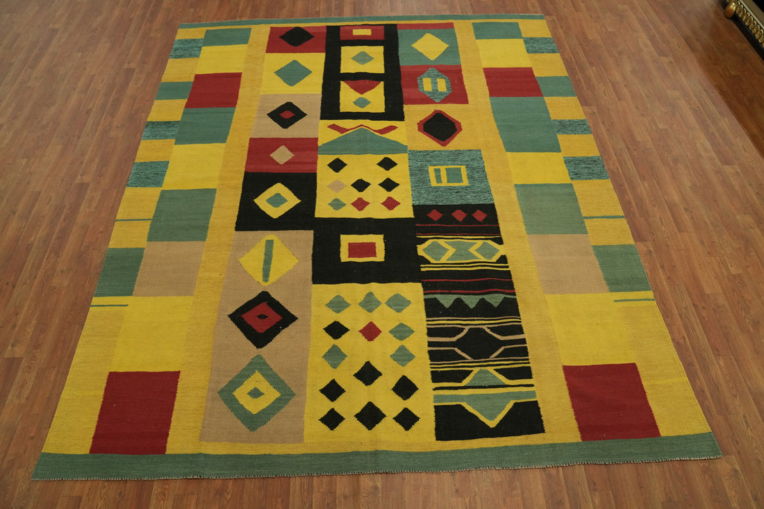 Flat Weave Yellow Geometric Kilim Area Rug 8x10
