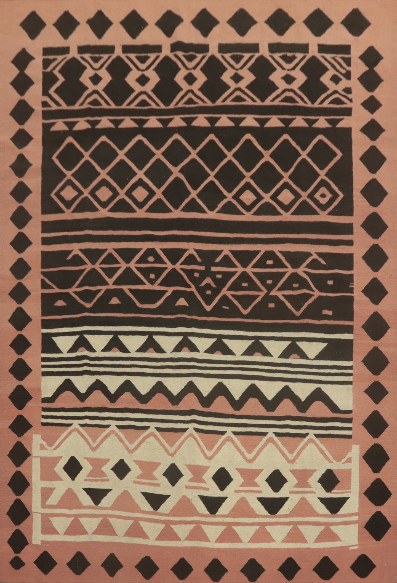 Pink & Black Geometric Kilim Area Rug 8x11