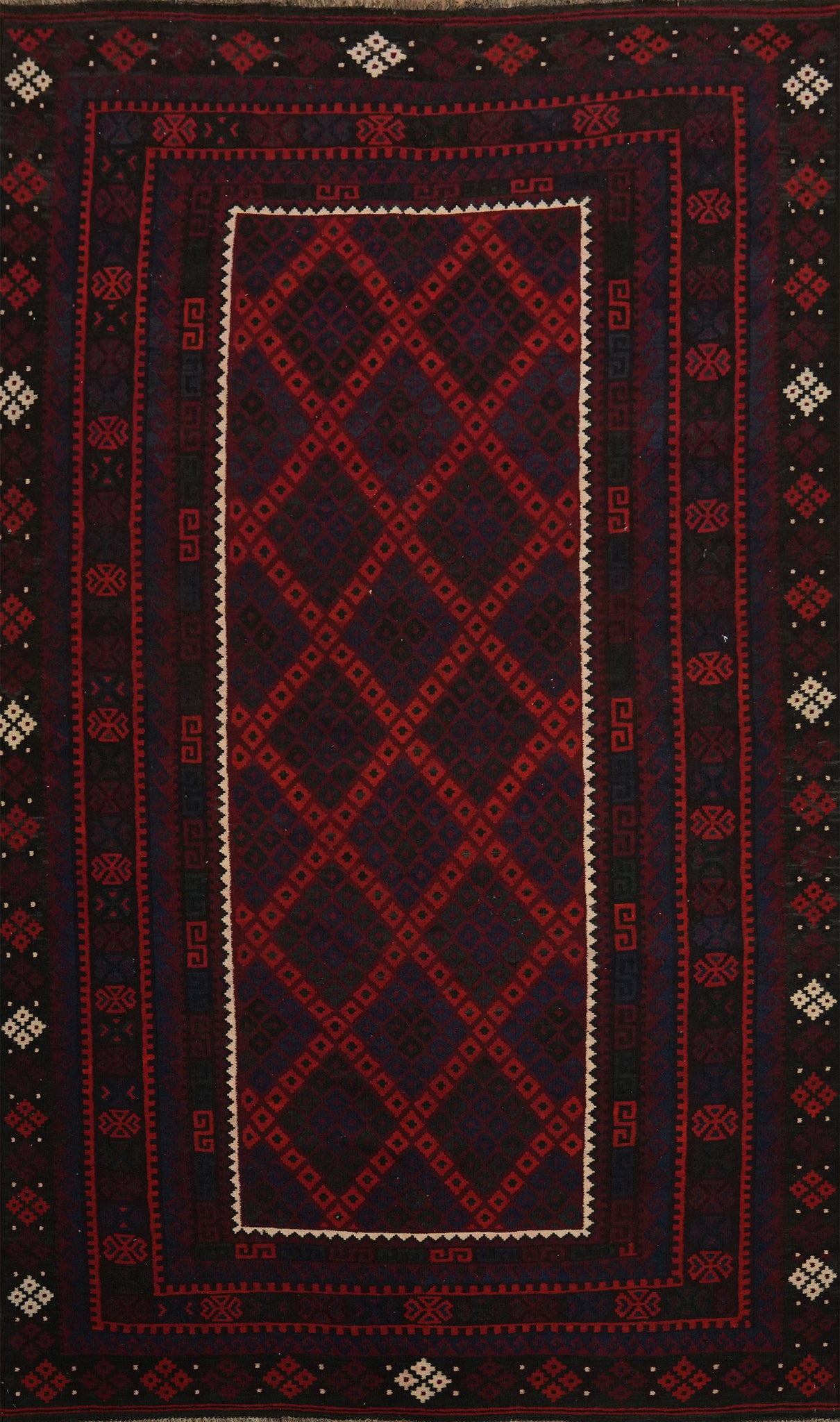 Trellis Wool Red Kilim Vegetable Dye Area Rug 8x14