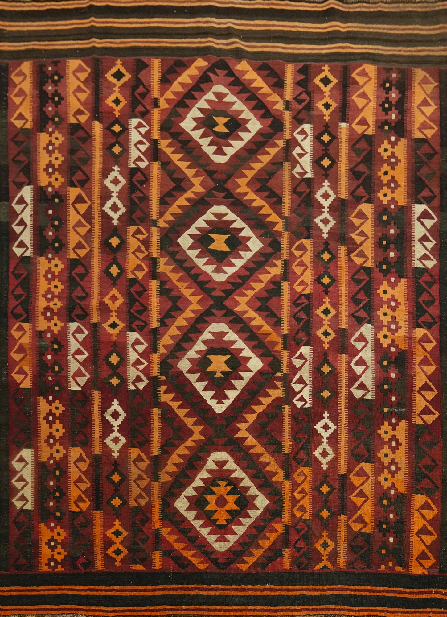 Geometric Kilim Vegetable Dye Area Rug 7x9