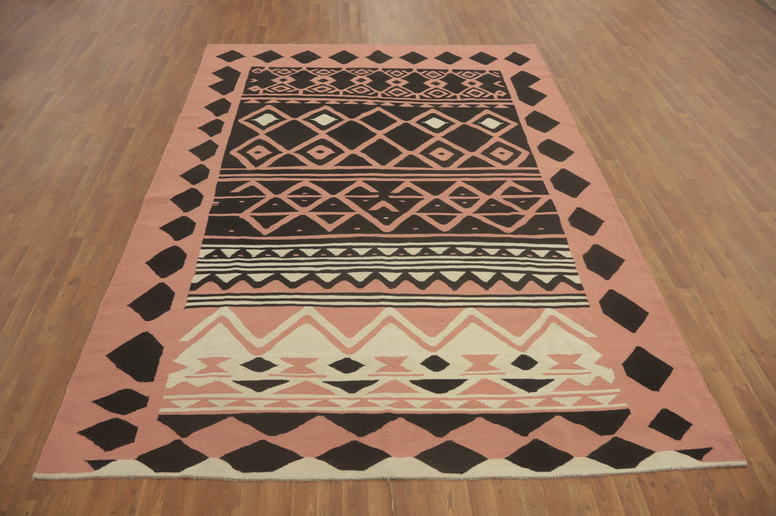 Geometric Pink Kilim Oriental Area Rug 8x11