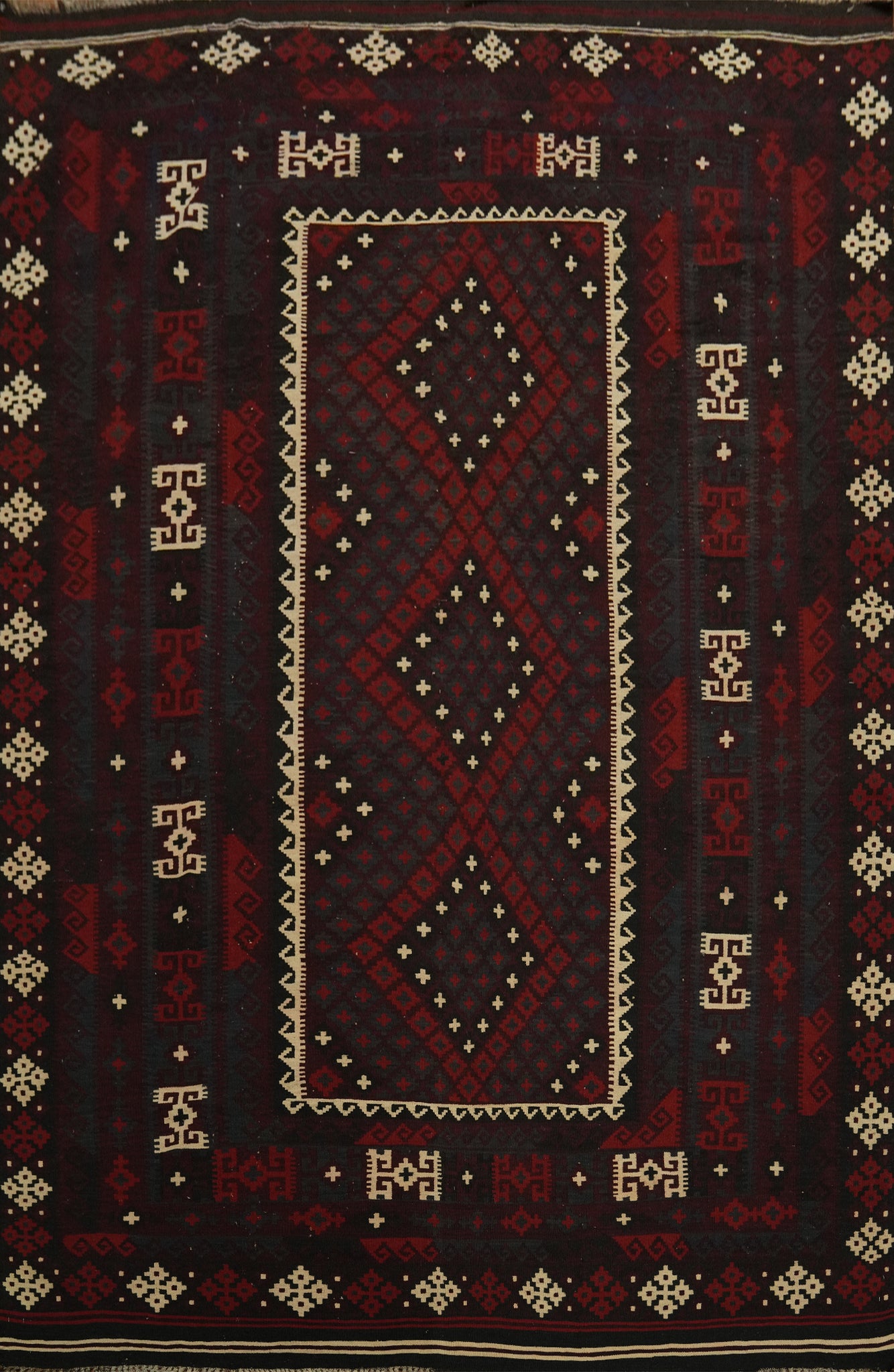 Geometric Red Kilim Vegetable Dye Area Rug 8x11