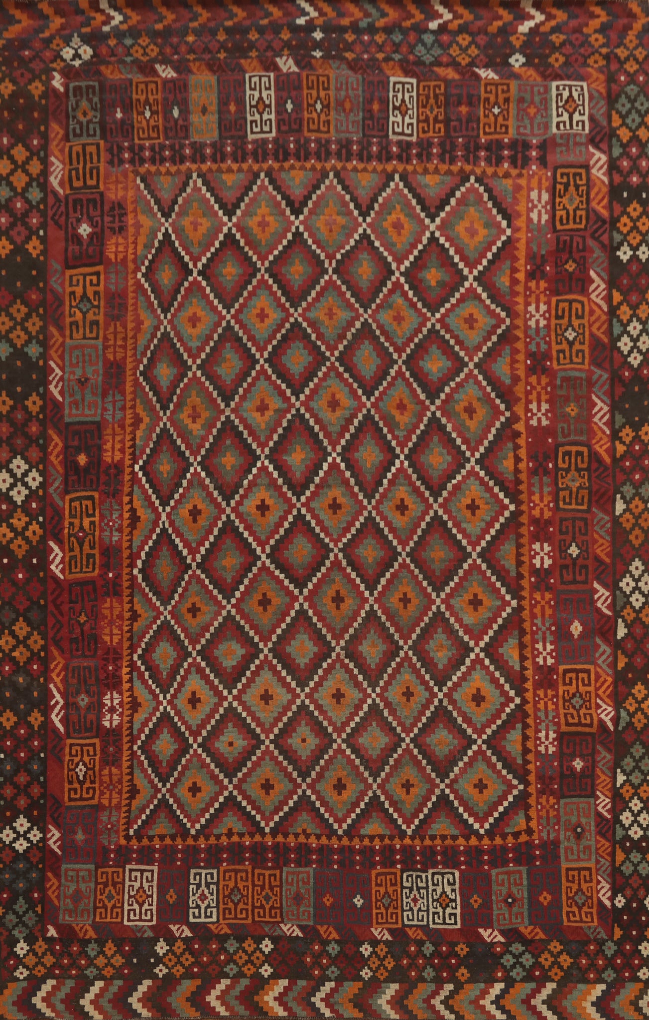 Trellis Wool Kilim Vegetable Dye Large Rug 10x15