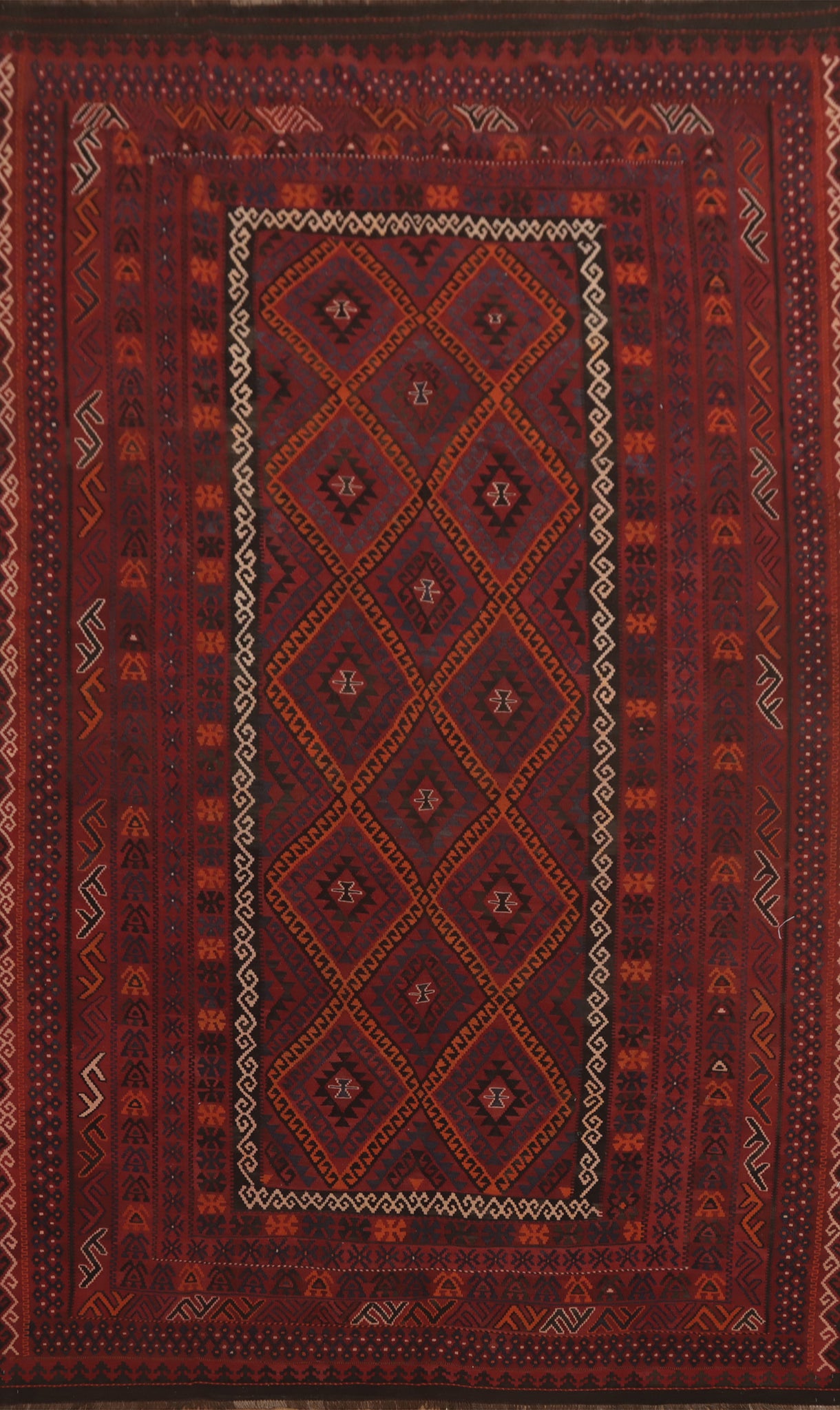 Geometric Kilim Vegetable Dye Wool Large Rug 9x15