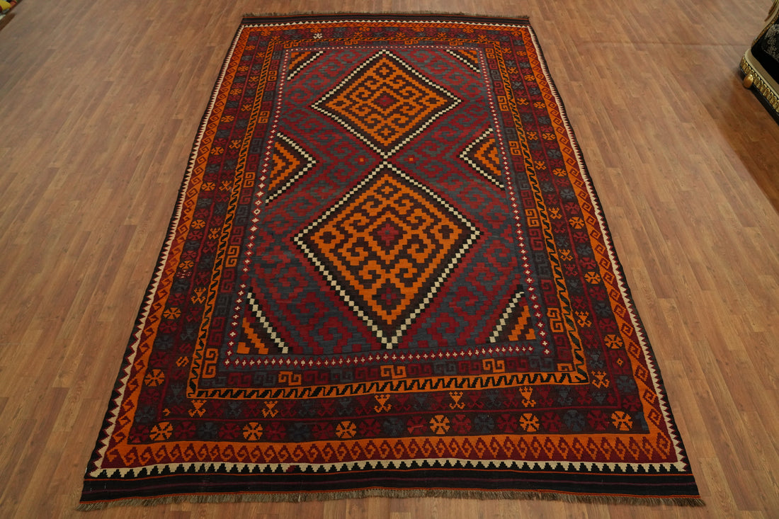 Vegetable Dye Kilim Geometric Area Rug 8x13