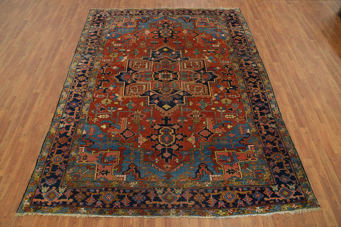 Pre-1900 Vegetable Dye Heriz Serapi Persian Area Rug 8x10