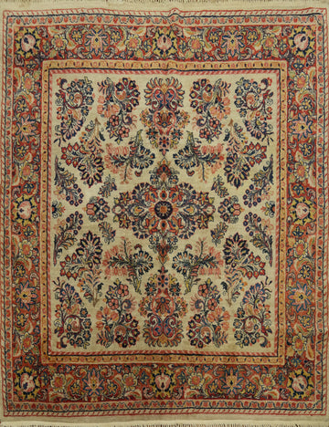 Vegetable Dye Wool Square Floral Sarouk Persian Rug 6x6