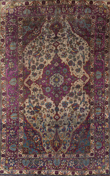 Pre-1900 Vegetable Dye Silk Kashan Persian Rug 4x7