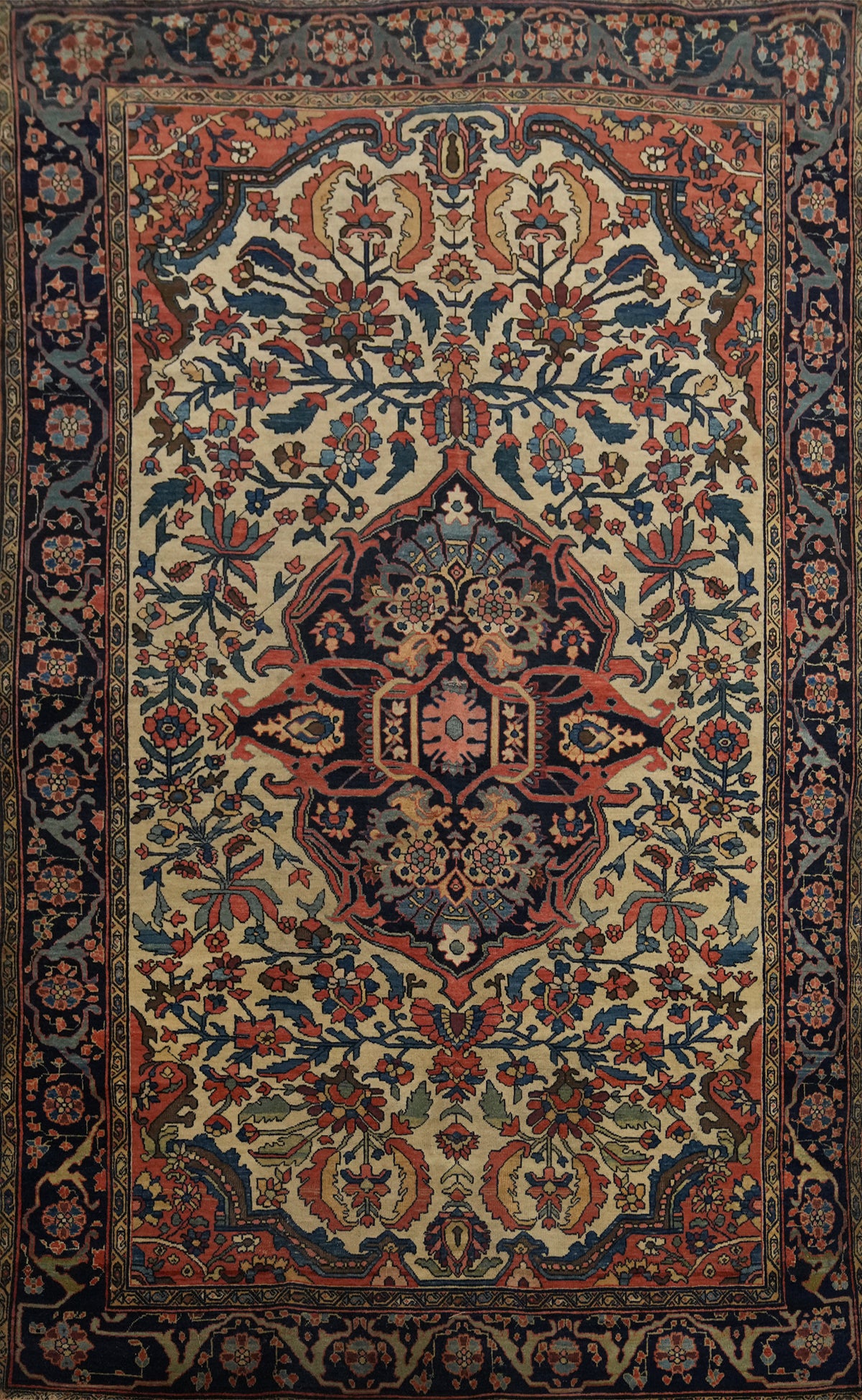 Pre-1900 Vegetable Dye Sarouk Farahan Persian Rug 4x7