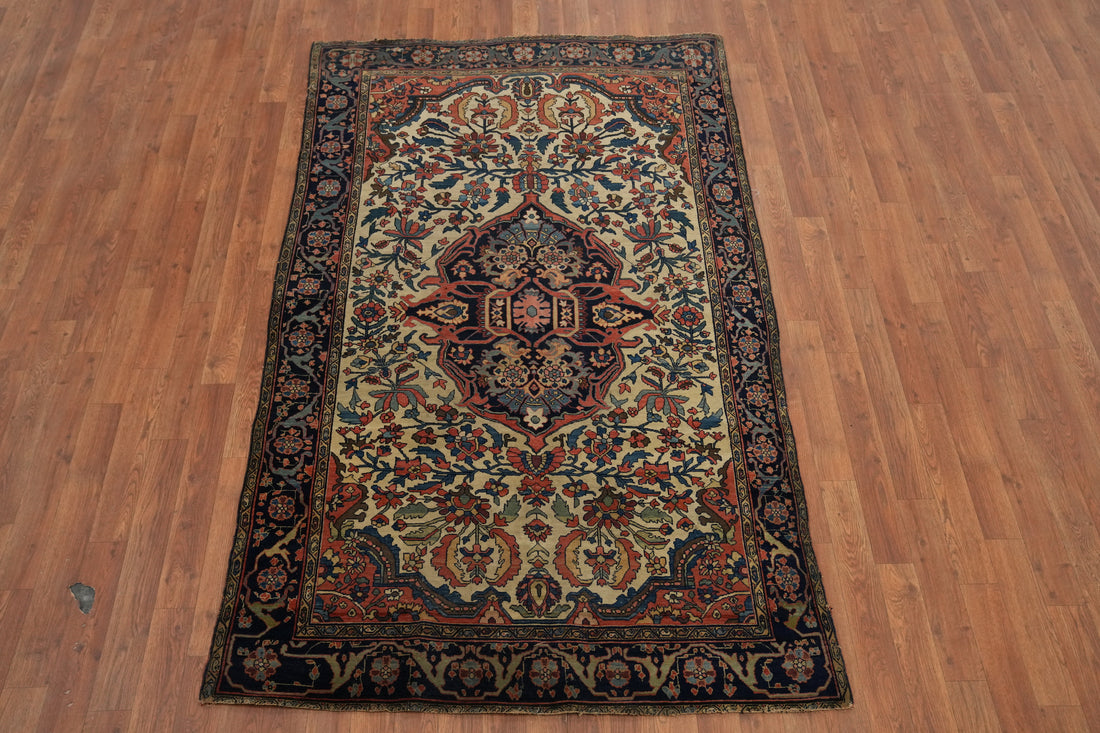 Pre-1900 Vegetable Dye Sarouk Farahan Persian Rug 4x7
