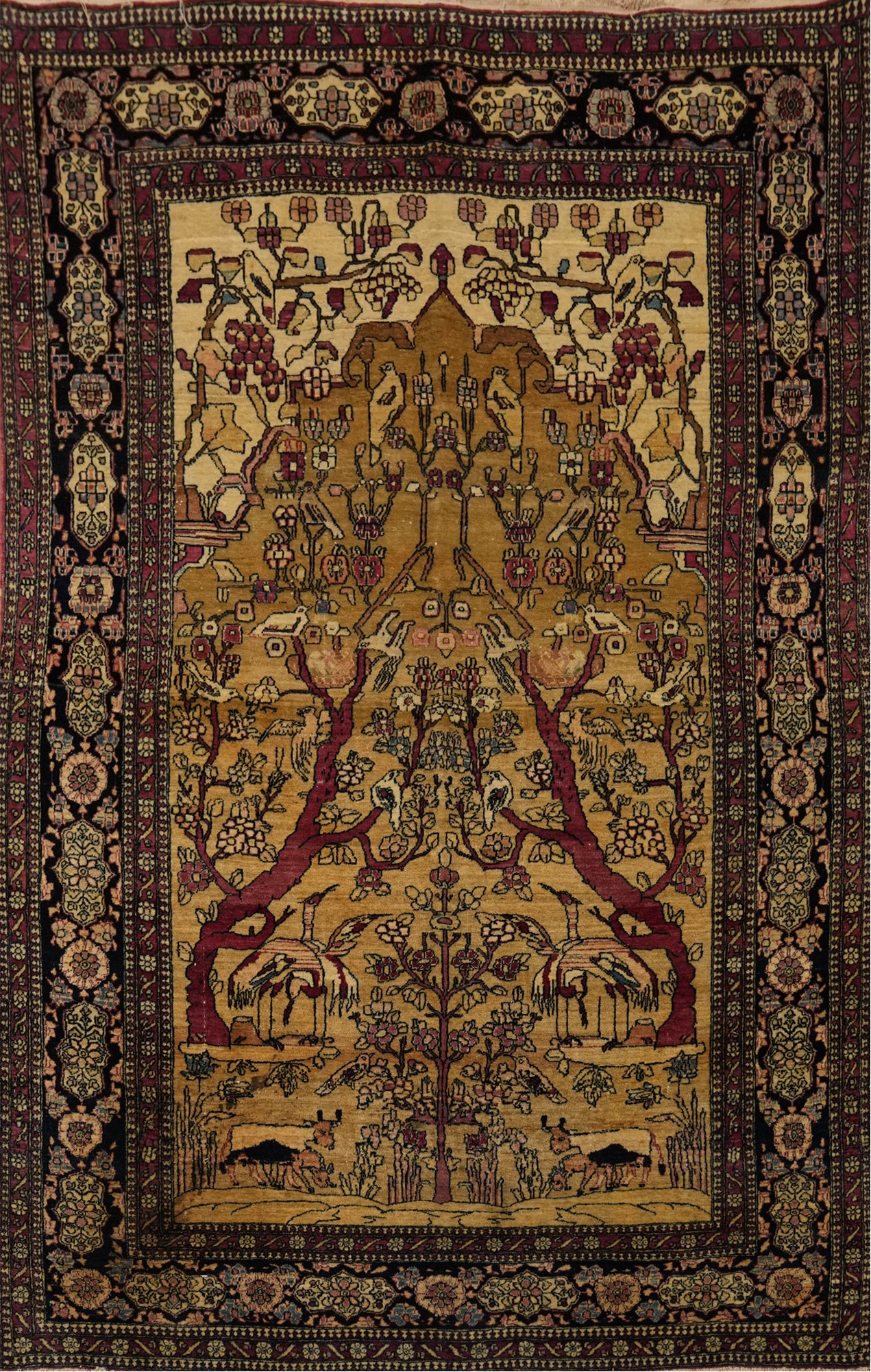 Pre-1900 Vegetable Dye Kerman Ravar Persian Rug 4x7