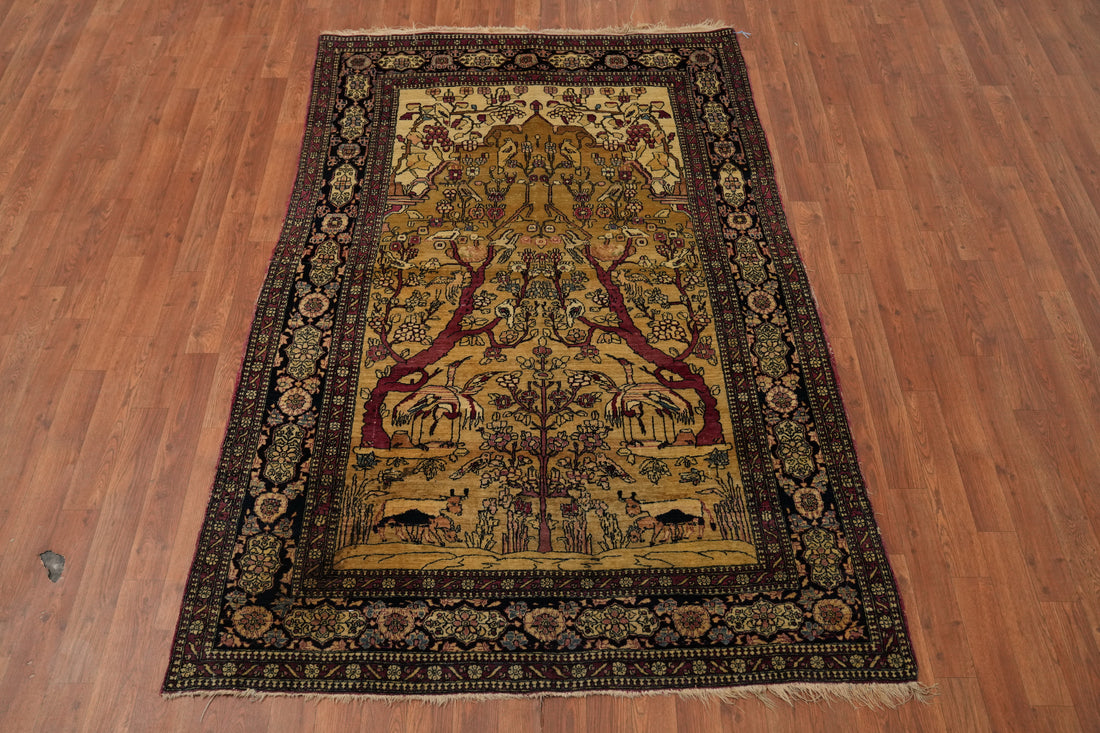 Pre-1900 Vegetable Dye Kerman Ravar Persian Rug 4x7