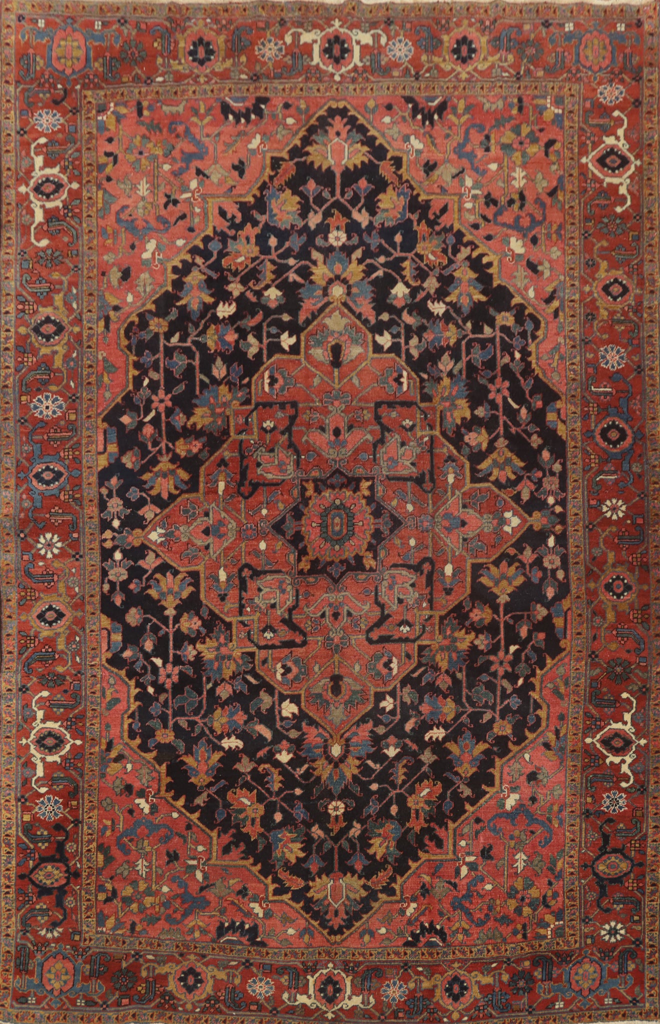 Pre-1900 Vegetable Dye Heriz Serapi Persian Area Rug 8x11