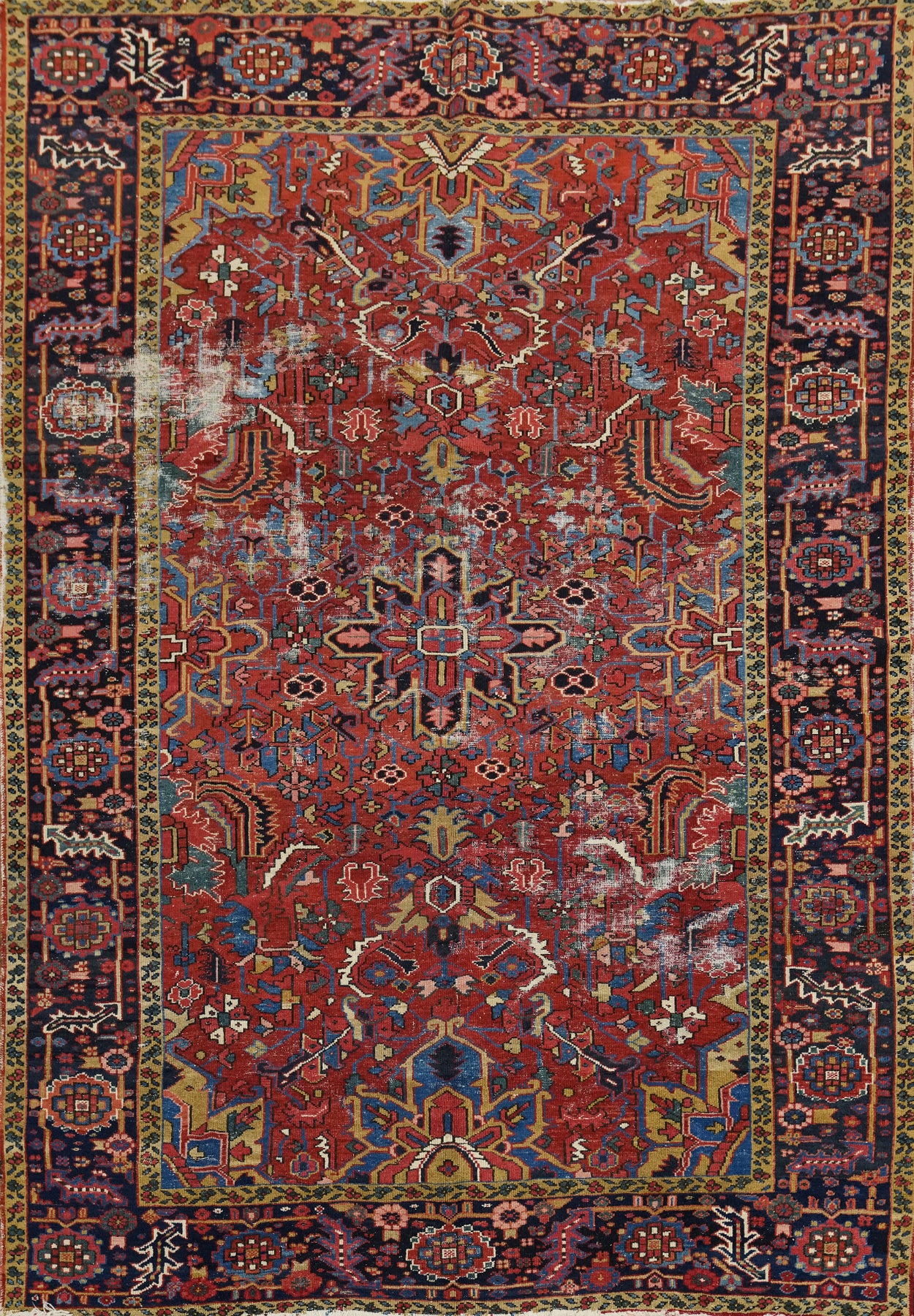 Pre-1900 Vegetable Dye Heriz Serapi Persian Area Rug 7x10