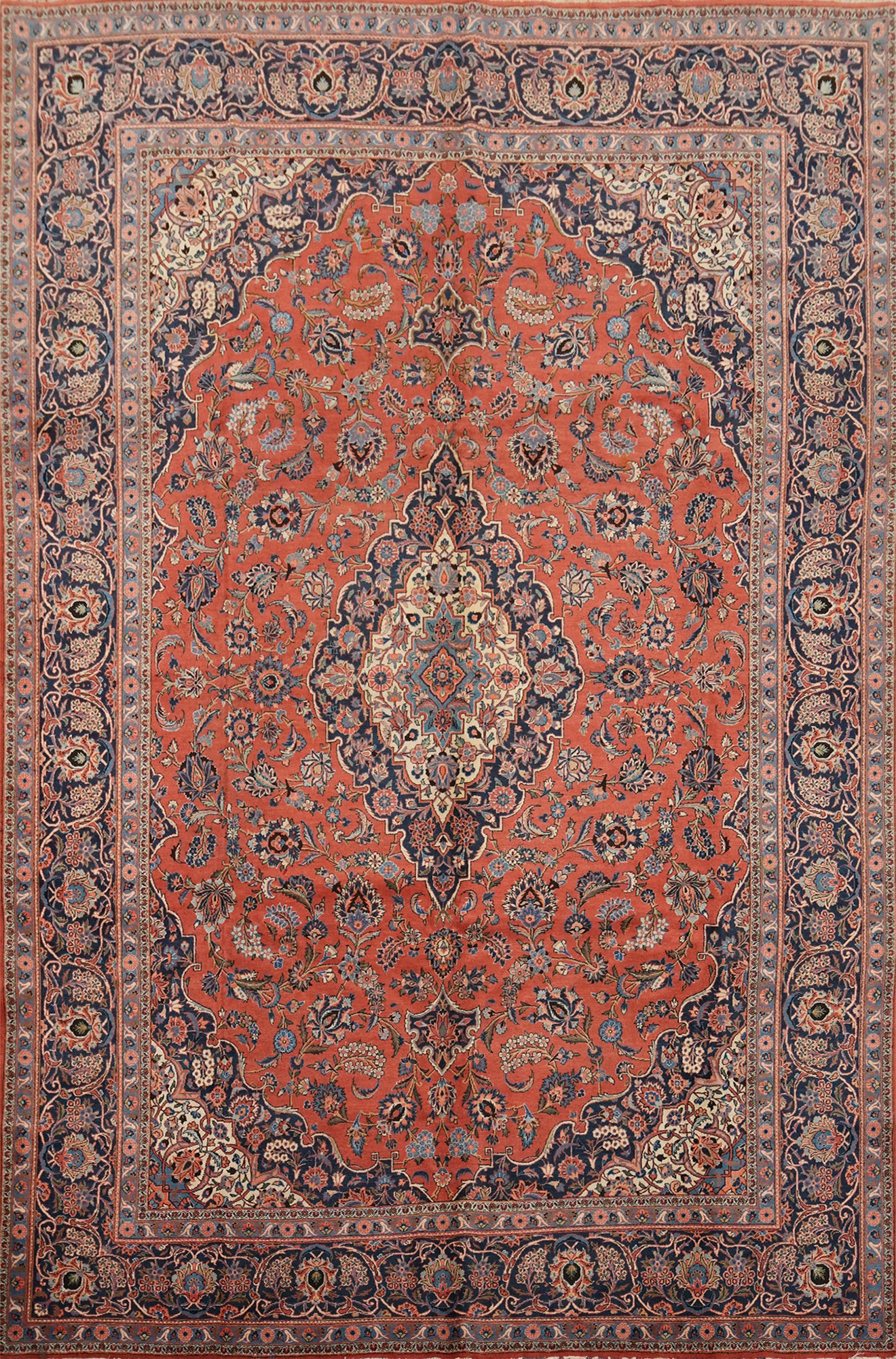 Antique Vegetable Dye Kashan Dabir Persian Area Rug 9x13
