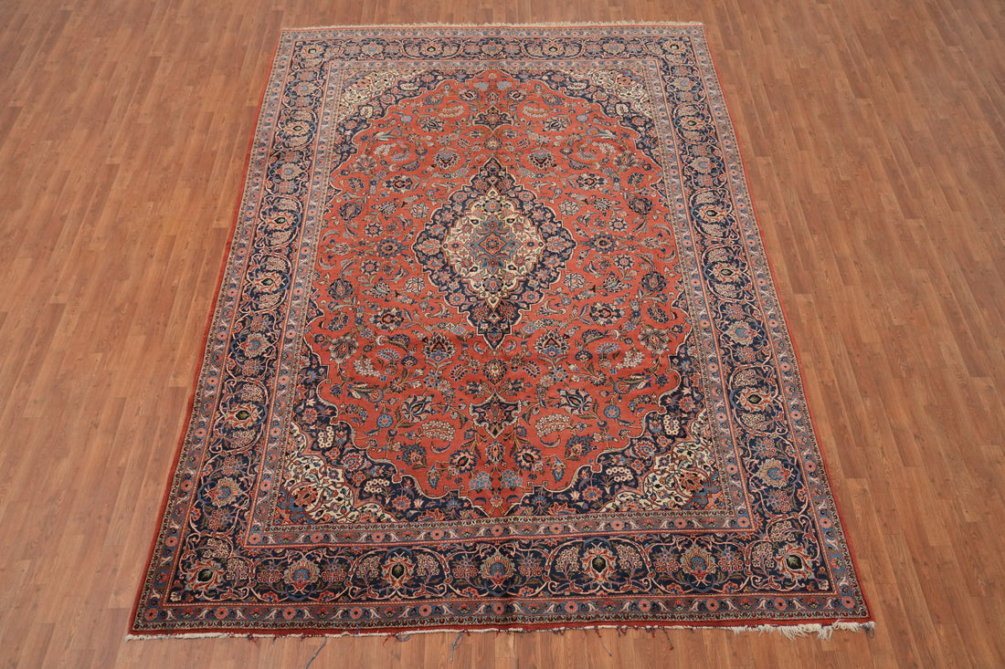 Antique Vegetable Dye Kashan Dabir Persian Area Rug 9x13
