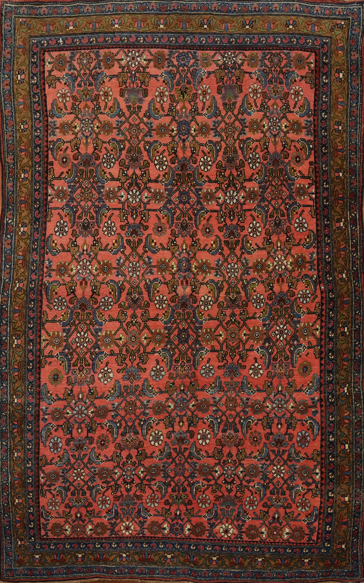 Antique Vegetable Dye Bidjar Halvaei Persian Rug 5x7
