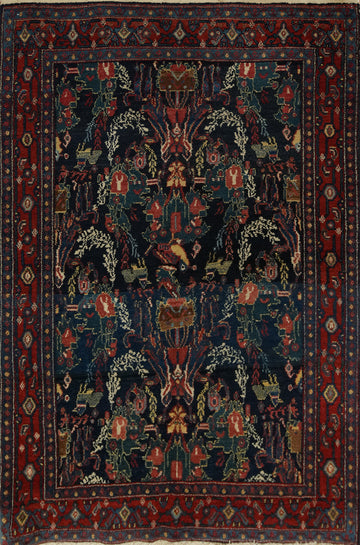 Vintage Floral Senneh Persian Rug 4x5