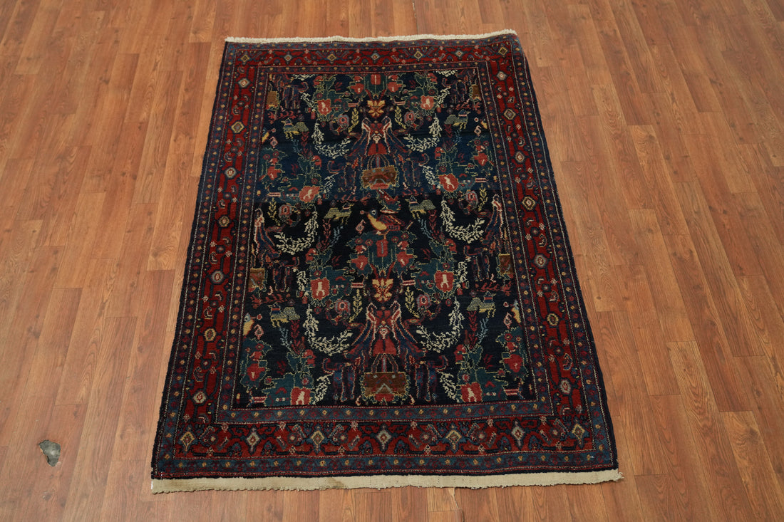 Vintage Floral Senneh Persian Rug 4x5
