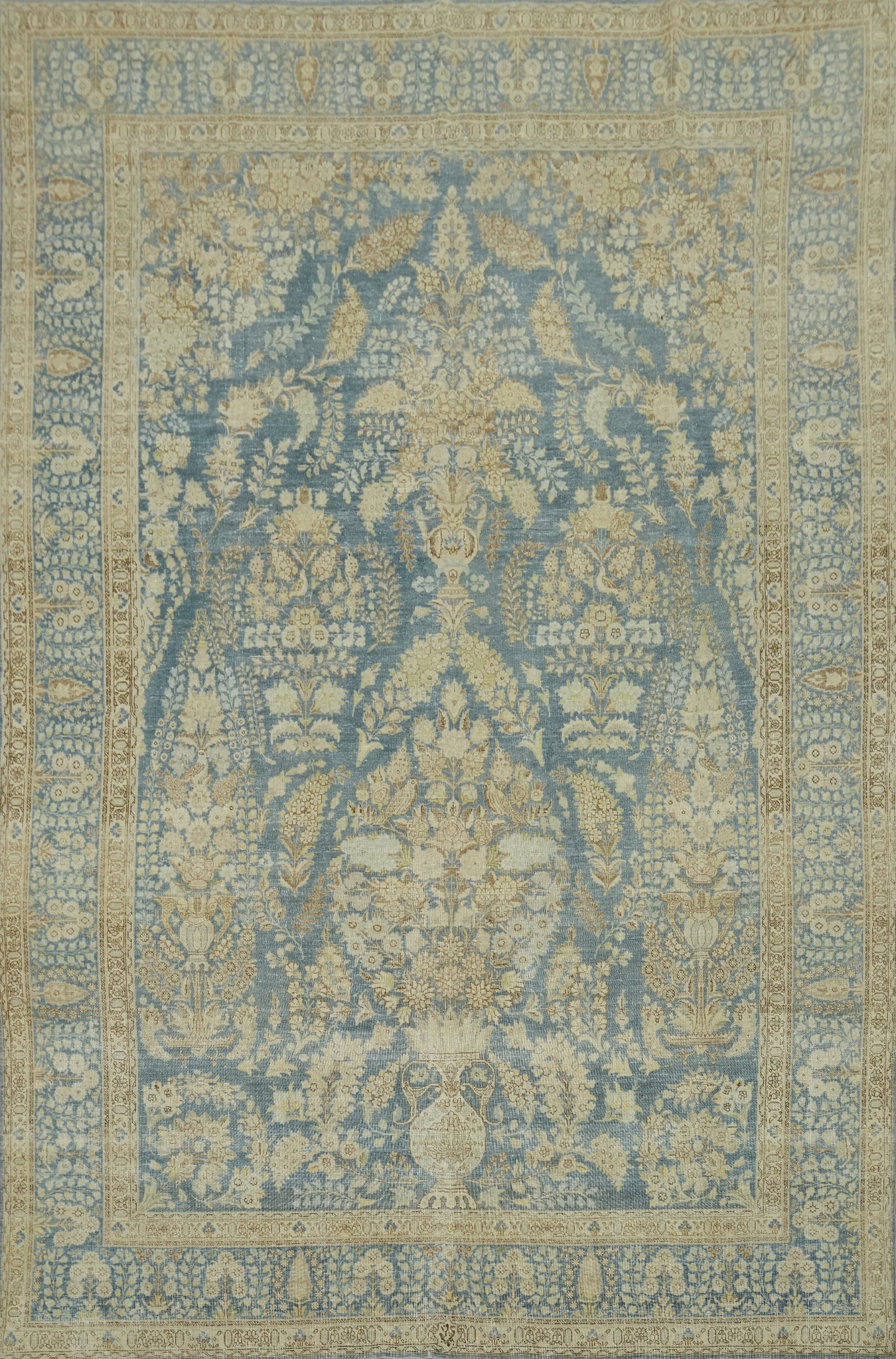 Antique Blue Floral Tabriz Persian Area Rug 10x13