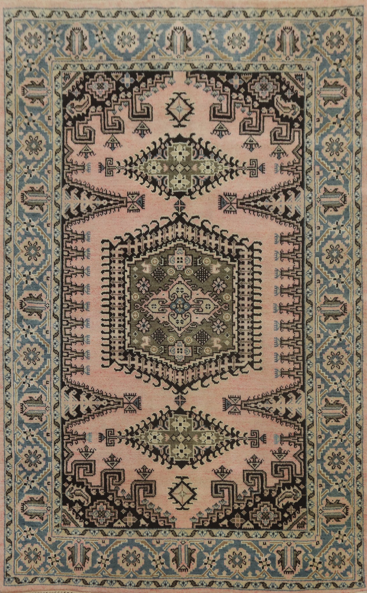Pink Geometric Viss Indian Area Rug 6x9