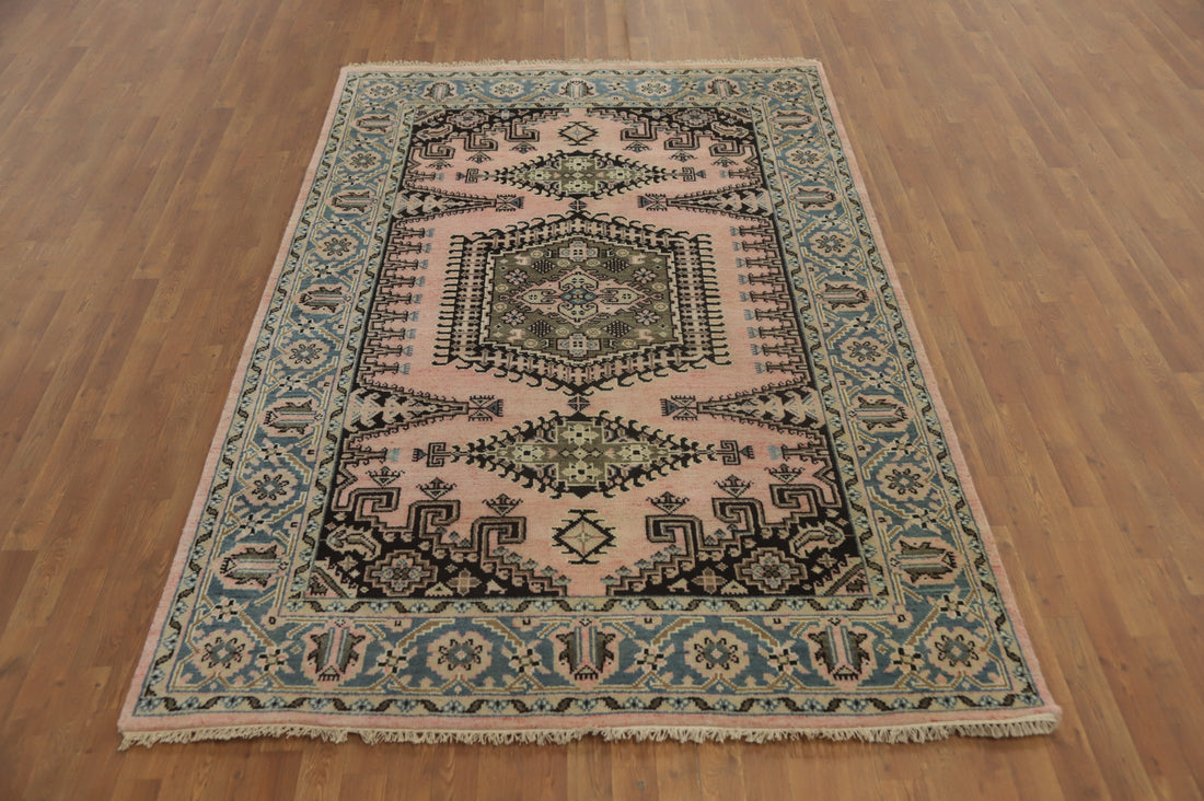 Pink Geometric Viss Indian Area Rug 6x9