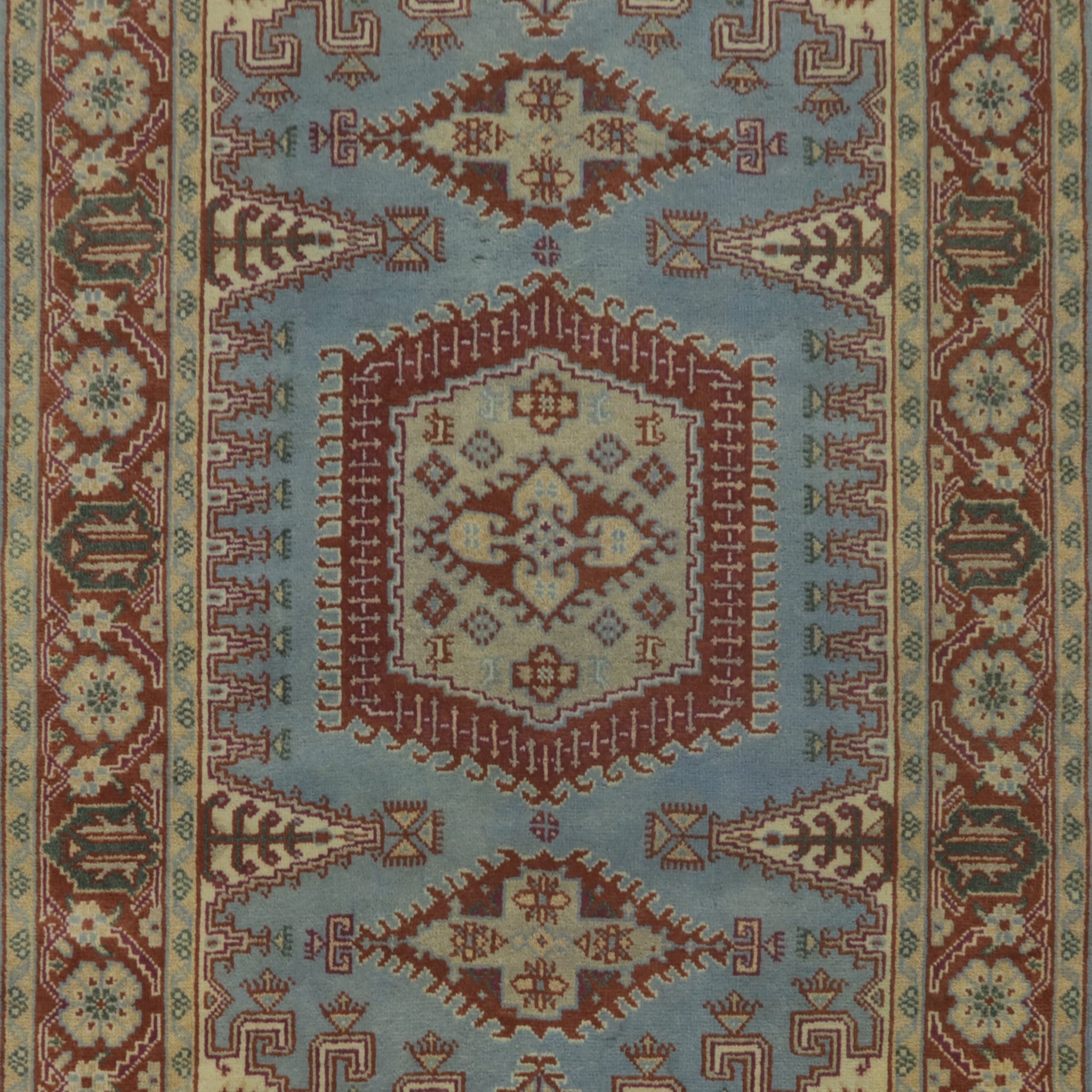 Light Blue Geometric Viss Indian Area Rug 6x9