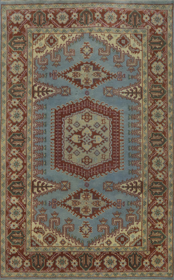 Light Blue Geometric Viss Indian Area Rug 6x9