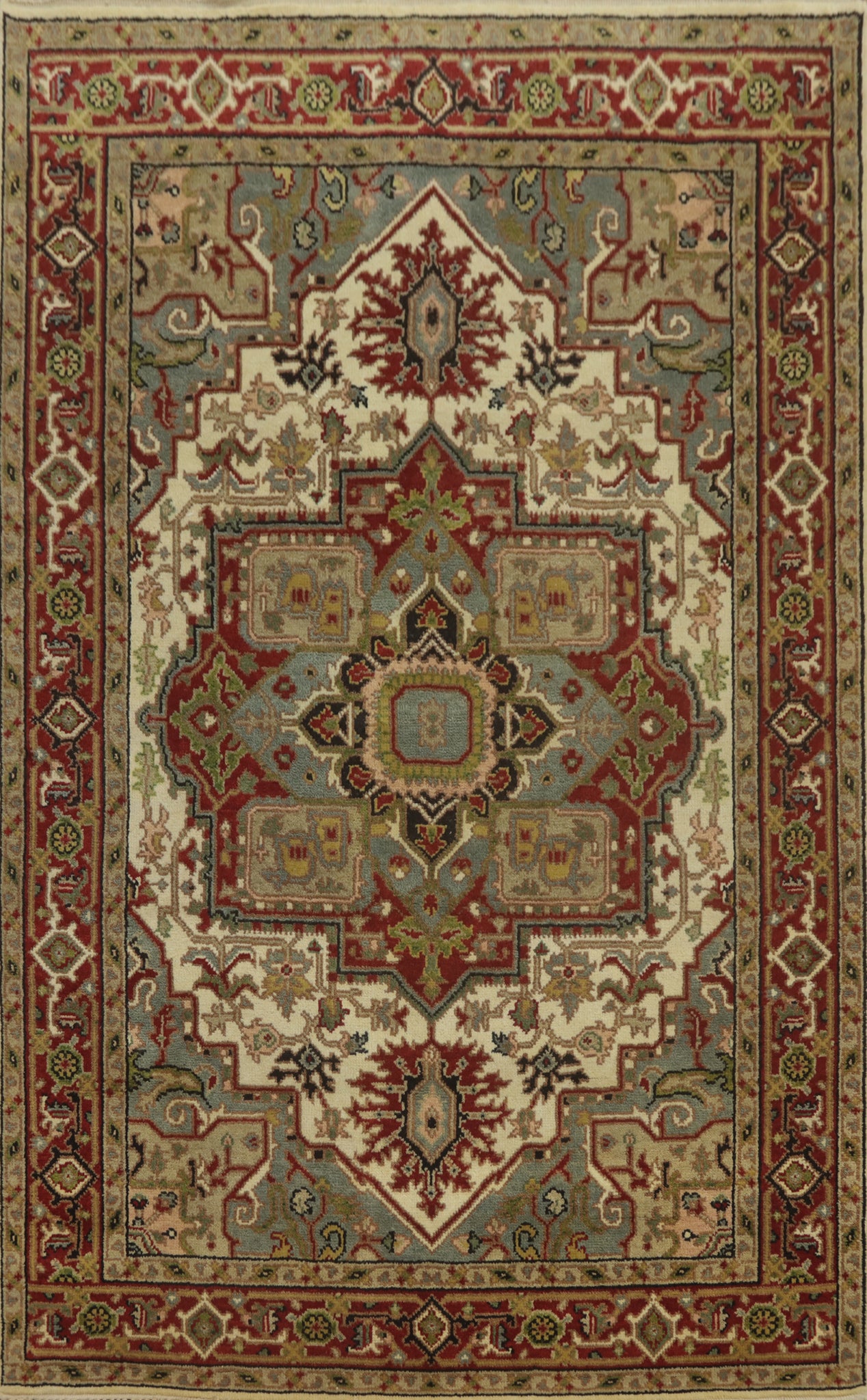Geometric Wool Heriz Serapi Indian Area Rug 6x9