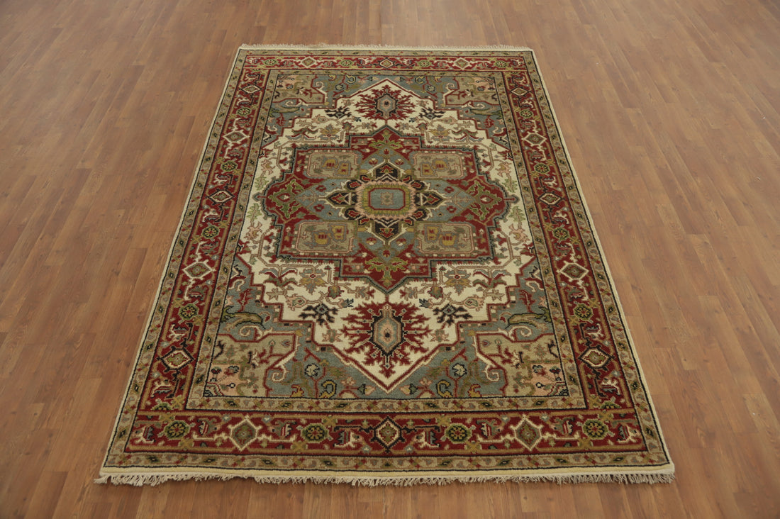 Geometric Wool Heriz Serapi Indian Area Rug 6x9