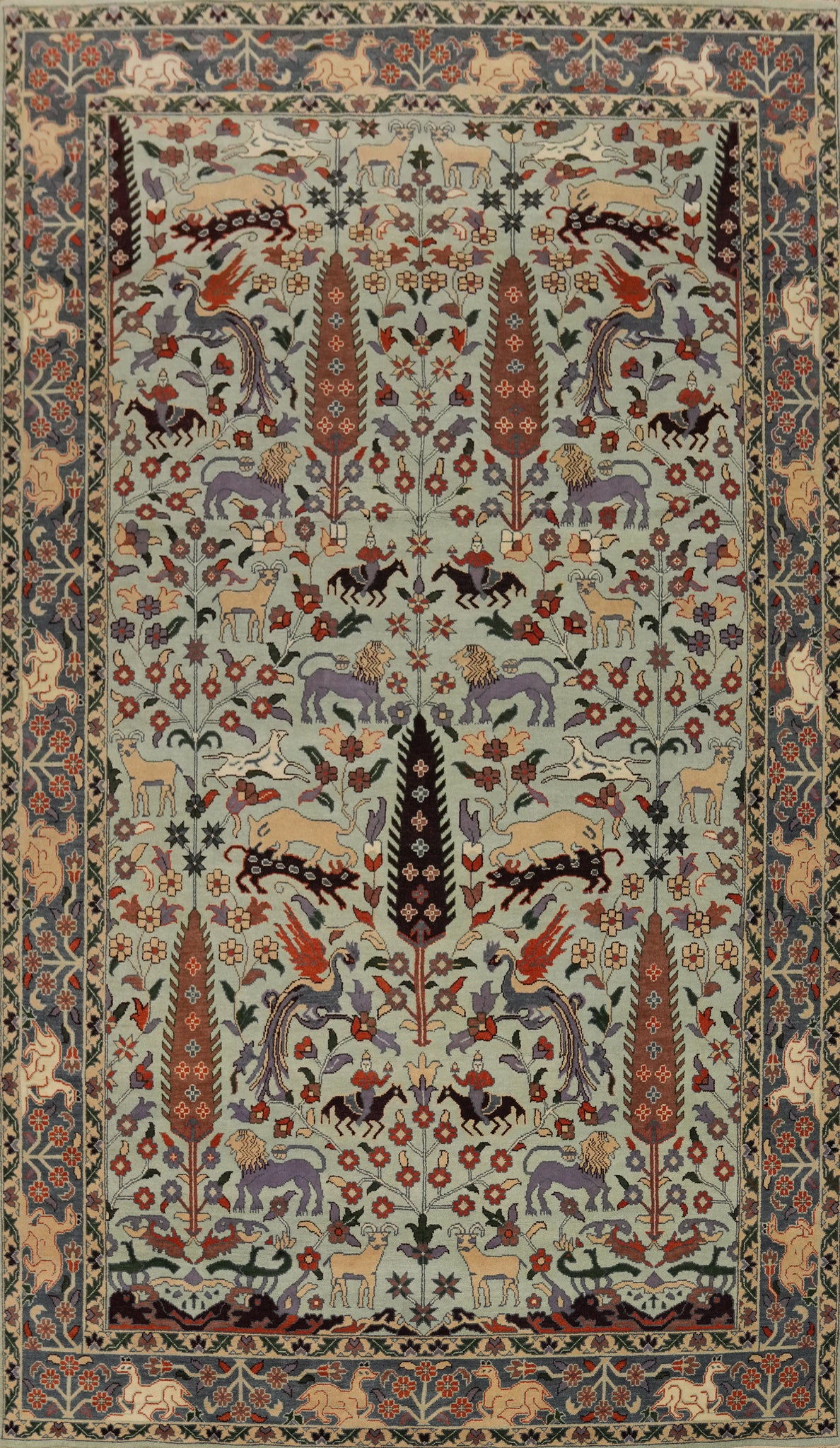 Hunting Design Aqua Ziegler Indian Large Rug 12x20