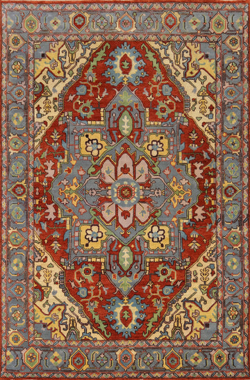 Geometric Heriz Serapi Indian Large Rug 10x14