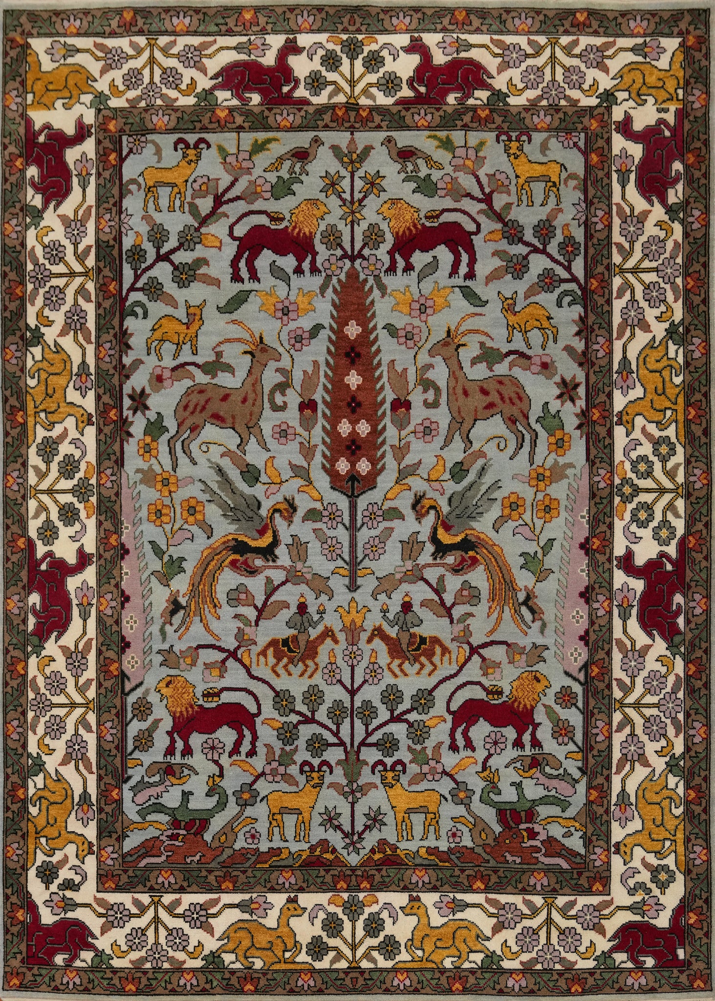 Hunting Design Blue Ziegler Indian Area Rug 9x12