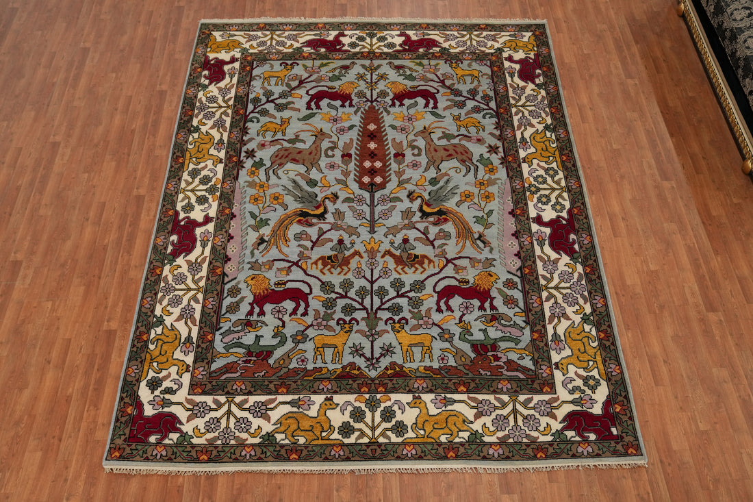 Hunting Design Blue Ziegler Indian Area Rug 9x12
