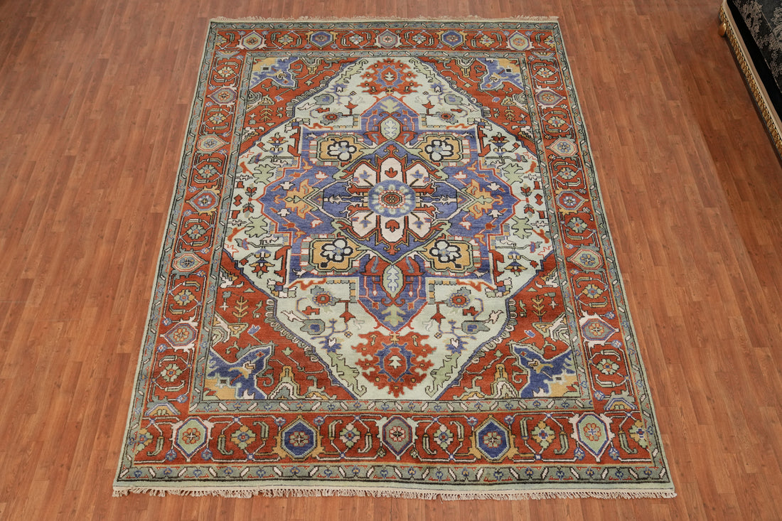 Geometric Wool Heriz Serapi Indian Area Rug 9x12