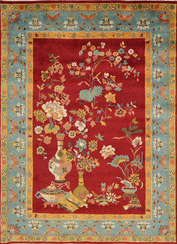 Handmade Floral Art Deco Indian Area Rug 8x10