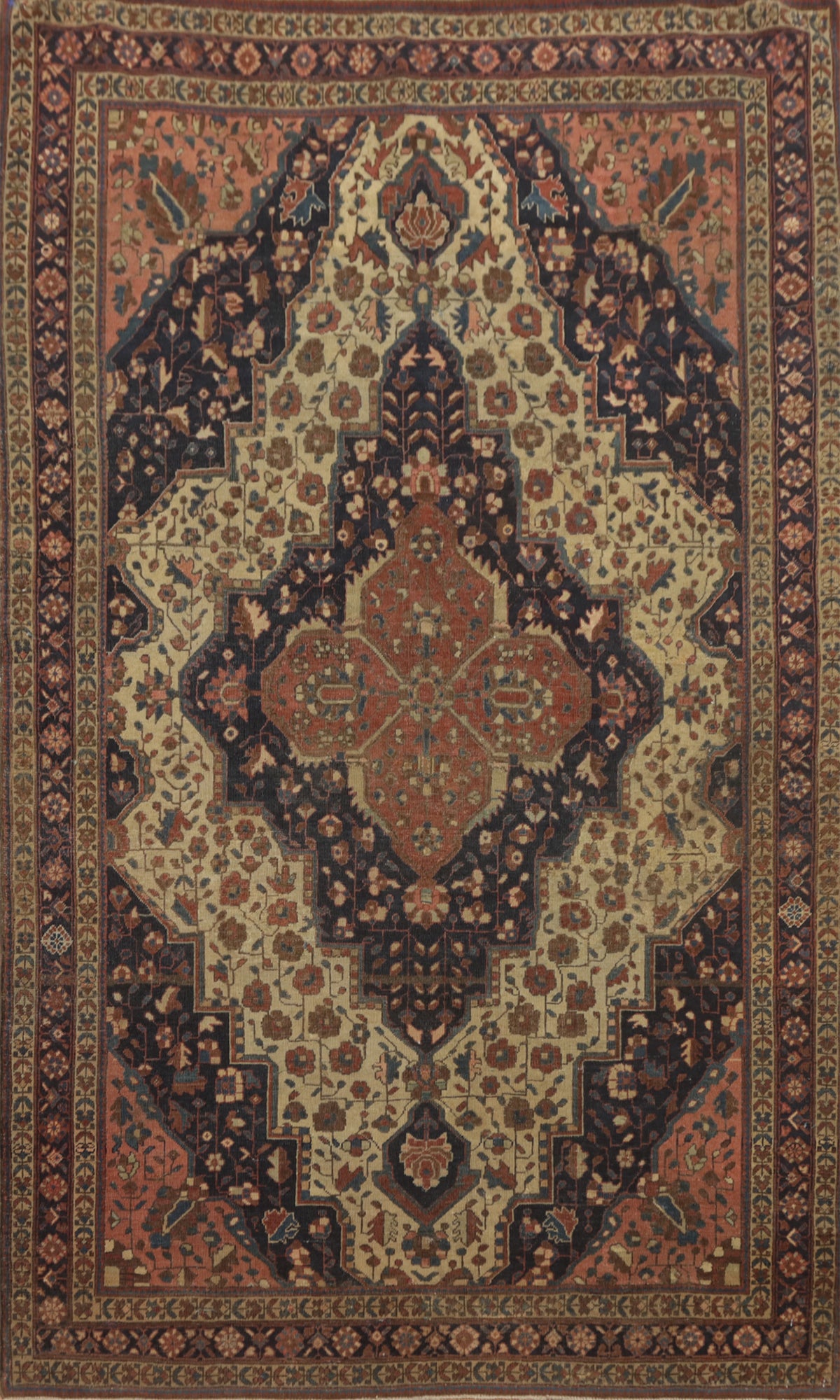 Pre-1900 Antique Vegetable Dye Sarouk Farahan Persian Rug 4x7