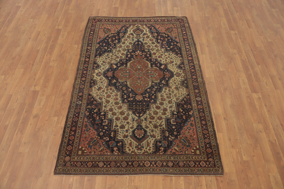 Pre-1900 Antique Vegetable Dye Sarouk Farahan Persian Rug 4x7