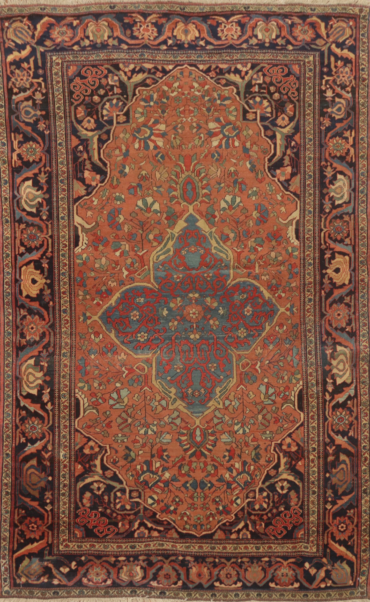 Pre-1900 Vegetable Dye Sarouk Farahan Persian Rug 4x6